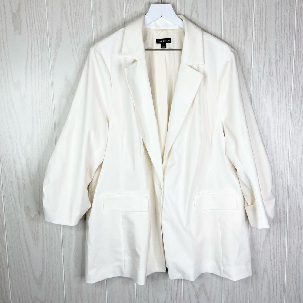 Lane Bryant Women's Cream Ruched Long Sleeve Perfect Drape Blazer Size 24 - Picture 1 of 6